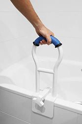 KMINA - Barre d'Appui Baignoire Senior Rembourrée (Baignoires à Bord Lisse ?9 cm), Poignée Sécurité Blanche, Sans Percage, Bleu