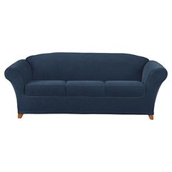 Surefit Stretch Pique 3 Seat Individual Cushion Sofa Cover (Navy)