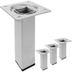 PrimeMatik - Pés quadrados para mesa e móveis. Pernas em aço cinzento de 10 cm, 4 pacotes,