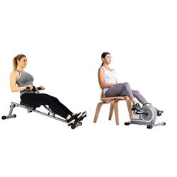 Sunny Health & Fitness Magnetic Under Desk Mini Exercise Cycle Bike, Dual Function Pedal Exerciser + SF-RW1205 12 Adjustable Resistance Rowing Machine Rower w/ Digital Monitor