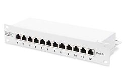 DIGITUS Cat-6 Patch Panel - 12 portas, tomadas RJ45, montagem em rack de 10 polegadas 1 U, painel de distribuição LSA - lindado - cinzento