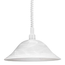 EGLO Alessandra Lampadario, lampada a sospensione classica con cavo a spirale, regolabile in altezza, lampada da cucina in plastica e vetro alabastro, lampadario per tavolo da pranzo in bianco, E27