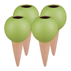 Relaxdays Set Irrigazione a Goccia, Set 4 Coni Annaffiatori con Sfera, per Bottiglie 1,5 L, Irrigatori, Terracotta/Verde