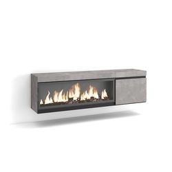 Skraut Home | TV-Meubel, Lowboard | Woonkamer, Eetkamer | 160 | Voor tv's tot 65" | Elektrische haard XXL | Hangend | Moderne stijl | Cement