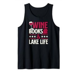 Libros de vino y vida del lago Lectura de libros amorosos del vino Camiseta sin Mangas