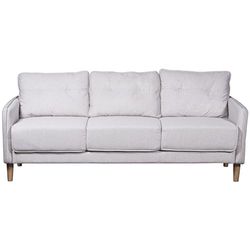 DRW 3-zitsbank van polyester met poten van hout, rubber, lichtgrijs, 189 x 75 x 86 cm