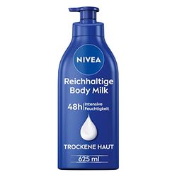 NIVEA Ricco latte per il corpo (625 ml), per 48 ore, lozione con formula 5 in 1 per la pelle secca con siero per la cura profonda, olio di mandorle e vitamina E