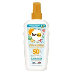 LOVEA - Spray Hydratant Kids FPS 50+ - Très Haute Protection Solaire UVA/UVB Visage & Corps - Parfum Abricot - Peaux Sensibles - Résistant À L'Eau - Vegan - Fabriqué En France - 150 ml