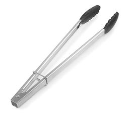 Lacor - 63926 - Pince en acier inoxydable et silicone - Couleur noire - Finition en acier satiné - Ergonomique - Nettoyage facile - Passe au lave-vaisselle - Résistant jusqu'à 250 °C - 24 cm.