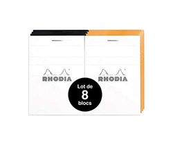 RHODIA 112019Amzc - Set van 8 geniete notitieblokken nr. 11 zwart/oranje/wit - A7 - kleine ruitjes - 80 afneembare vellen - wit licht papier 80 g/m² - zachte en duurzame omslag