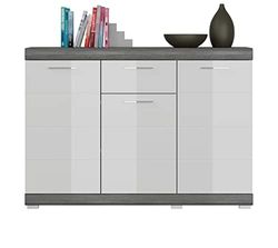 xonox.home X, Madera de ingeniería, Parte Delantera: Blanco Brillante de embutición Profunda, Cuerpo + deposición réplica de Plata ahumada, ca. 120 x 85 x 37 cm