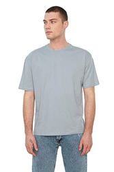 Trendyol Herr grå manlig grundläggande 100% bomull avslappnad passform cykelkrage kort ärm t-shirt grå, medium