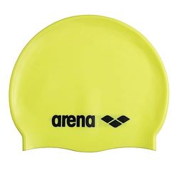 Arena Gorro de natación clásico Unisex de Silicona Suave para Mujeres y Hombres, Entrenamiento intensivo y Carreras, cómodo, Antideslizante, para Pelo Largo, Color Amarillo Claro