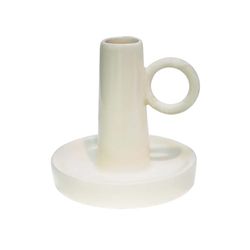 Ivyline Bowen Dinner Candle Holder in Linen with Convenient Handle - Modern Elegant Candlestick Home Decoration - H10 x D10 cm