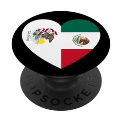 Illinois and Mexico Flags: Heart Shaped Unity PopSockets PopGrip Adhesivo