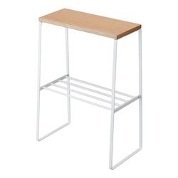 YAMAZAKI 4382 Tosca Mesa Auxiliar, Blanco, Acero/Madera, Minimalista, 42 x 22 x 56.5 cm