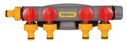 HOZELOCK - Sélecteur de Circuit d'Arrosage 4 Voies pour Robinet : Idéal pour Créer 4 Circuits sur 1 Robinet, Vanne de Débit Indépendante pour Chaque Sortie, Fournis avec Raccords x2 et Vis [2150R0000]