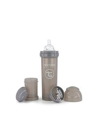 Twistshake Biberão anticólicas com recipiente para leite e misturador, 330 ml, silicone com fluxo rápido, forma do peito, sem BPA, para bebés maiores de 4 meses, cinzento