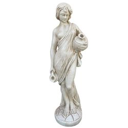 Statua acquaiola con anfore per getto d'acqua in cemento bianco per arredo esterno o interno colore bianco o beige dimensioni 38x90 altezza (beige)