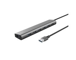 Watio Wave Aluminium 3.2 Gen 1 Hub met 7 USB-A-poorten, ideaal voor het aansluiten van meerdere apparaten. Compact en robuust ontwerp