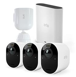 Arlo Ultra 2 Outdoor Smart Home Security Camera CCTV System and FREE Security Mount bundle, 3 Camera kit - white, With Free Trial of Arlo Secure Plan