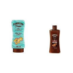 Hawaiian Tropic Crema Doposole Idratante con Aloe, 180ml & TROPICAL TANNING OIL SPF 0 DARK, Olio solare - 200 ml