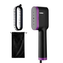 Tower T22038LIL Ceraglide Handheld Garment Steamer with Ceramic Soleplate, Brush Attachment, Vertical Steaming, 1400W, Black & Lilac