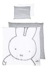 roba Spjälsängssängkläder miffy® 80 x 80 cm - Sängkläderset 2 delar - Kaninmotiv - Vändbar spjälsängssängkläder av bomull - Påslakan 80x80 & Kuddöverdrag 40x35 cm - Vit/Grå