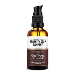 Brooklyn Soap Company Olio per barba da 50 ml Oud Wood & Santal – Olio nutriente per barba da uomo – per la cura quotidiana della barba – Beard Oil da viaggio ideale come regalo per uomini