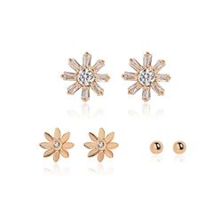 Meissa Set di orecchini in argento sterling per le donne 3 set di orecchini da piercing Orecchini carini con fiori di zirconia cubica Orecchini d'oro con borchie fatti a mano, Oro rosa