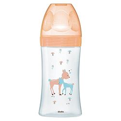 Dodie Sensation + Biberão, anticólico, de vidro, 270 ml, 0 a 6 meses de idade, com tetina plana e fluxo 2, cerva, bege