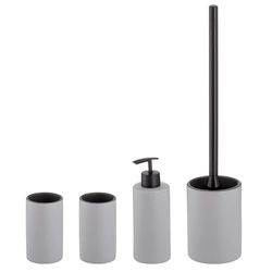 kela 390233 - Set da bagno, 4 pezzi, 1 dispenser per sapone + 2 bicchieri + 1 set per WC, ceramica e plastica, colore: Grigio, Matsi