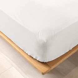 douceur d'intérieur, Biolina Fitted Sheet (140 x 190 cm) White, 100% Organic Cotton