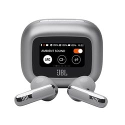 JBL Live Flex 3 - Trådlösa In-ear Bluetooth-öronsnäckor, 50H batteritid, True Adaptive-brusreducering, högupplöst JBL Signature-ljud, IP55-vattentäthet, stick-design med öppen baksida, silver