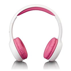 Lenco HP-010 - Cuffie per bambini, con limitazione del volume a 85 dB, auricolari morbidi, cavo da 120 cm, con adesivi, colore: bianco/rosa