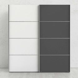 Guardaroba 2 Ante Caprice, Mobile Camera da Letto, Cabina Armadio portabiti, Armadio Appendiabiti, 182x64 h202 cm, Grigio e Bianco