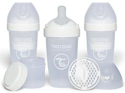 Twistshake 3x Pro Double Biberon Anti-Colique avec Récipient à Lait en Poudre - 260 ml | Mamelon en Silicone à Débit Moyen | Biberon de Lait pour Bébé sans BPA | Convient aux Bébés de 2m+ | Blanc