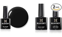Bluesky Gel Nail Polish, Blackpool 80518, Black and No Wipe Top Coat and Base Coat, Soak Off LED UV Gel Nail Polish Set, Long Lasting, Shiny, High Gloss Finish, Clear, 2 x 10ml Bottles
