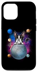 Carcasa para iPhone 12/12 Pro Boston Terrier On The Moon Galaxy Funny Dog In Space Puppy
