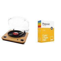 ION Audio Max LP - Vinyl Record Player/Turntable with Built In Speakers, USB Output for Conversion and Three Playback Speeds - Natural Wood Finish & Polaroid 6009 Color Film for i-Type - Double Pack