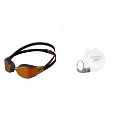 Speedo Fastskin Hyper Elite Mirror Occhialini a Specchio Unisex & Competition Noseclip, Nasenclip Unisex Adults, Grigio/metall, Taglia unica