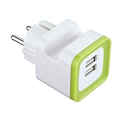 Electraline 70072 Mini Cargador Adaptador USB de Pared con 2 puertos USB 2.4A por cada puerto, con base para soportar un dispositivo que está cargando, Verde