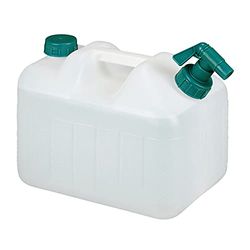 Relaxdays jerrycan met kraan, 10 liter, voor drinkwater, kunststof, bpa-vrij, met handvat, camping, festival, wit/groen