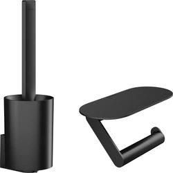 hansgrohe WallStoris - Bundelset Toilet, Badkamer Accessoires set zonder boren, 2 delen, Toiletrolhouder, Toiletpapierhouder, Toiletborstelhouder, Toiletborstel, mat zwart , 27969670