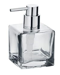 WENKO Distributeur de savon Lavit Transparent - Distributeur de savon liquide , distributeur de liquide vaisselle Capacité: 0.28 l, Verre, 8 x 8.5 x 8 cm, Transparent