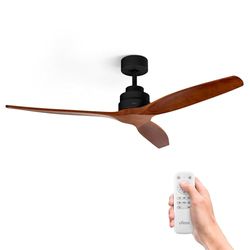 Ufesa CFTB Plafondventilator, 40 W, 6 snelheden, zeer stil, 3 vleugels van natuurlijk hout, 132 cm, zomerfunctie, 8-uurs timer, afstandsbediening, zwart - donker hout