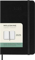Moleskine Weekly Planner, Agenda Settimanale con Spazio per Note 12 Mesi 2025, Copertina Rigida e Chiusura Elastica, Colore Nero, Formato Pocket 9x14 cm