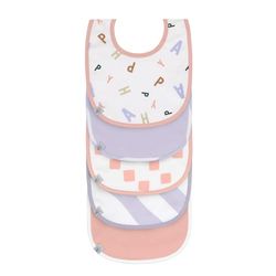 LÄSSIG Bebé Juego de baberos (5 piezas) cierre de cremallera algodón impermeable/Value Pack Bib Happy Fruits peach pastel lilac