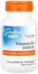 Doctor's Best - Vitamina D3 1000 UI | Apoyo al sistema inmunológico y salud ósea - 180 cápsulas blandas