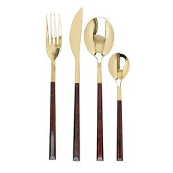 Mikasa Set di 16 Posate, Include Forchette, Coltelli e Cucchiai e Cucchiaini, in Acciaio Inossidabile con Manico a Guscio di Tartaruga Sintetico, Oro